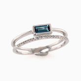 14 Karat White Gold Topaz and Diamond Ring- Size 7.25